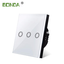 Load image into Gallery viewer, BONDA Touch Switch EU/UK standard White Crystal Glass Panel wall Switch, AC220V,1 Gang 1 Way, EU Light Wall Touch Screen Switch