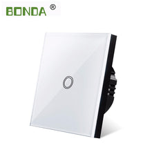 Load image into Gallery viewer, BONDA Touch Switch EU/UK standard White Crystal Glass Panel wall Switch, AC220V,1 Gang 1 Way, EU Light Wall Touch Screen Switch
