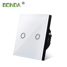 Load image into Gallery viewer, BONDA Touch Switch EU/UK standard White Crystal Glass Panel wall Switch, AC220V,1 Gang 1 Way, EU Light Wall Touch Screen Switch
