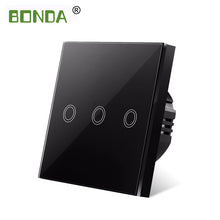 Load image into Gallery viewer, BONDA Touch Switch EU/UK standard White Crystal Glass Panel wall Switch, AC220V,1 Gang 1 Way, EU Light Wall Touch Screen Switch
