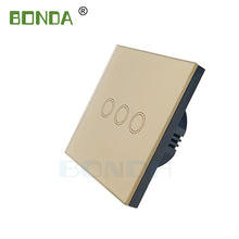 Load image into Gallery viewer, BONDA Touch Switch EU/UK standard White Crystal Glass Panel wall Switch, AC220V,1 Gang 1 Way, EU Light Wall Touch Screen Switch

