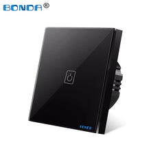 Load image into Gallery viewer, BONDA Touch Switch EU/UK standard White Crystal Glass Panel wall Switch, AC220V,1 Gang 1 Way, EU Light Wall Touch Screen Switch
