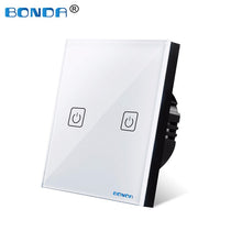 Load image into Gallery viewer, BONDA Touch Switch EU/UK standard White Crystal Glass Panel wall Switch, AC220V,1 Gang 1 Way, EU Light Wall Touch Screen Switch
