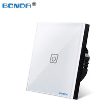 Load image into Gallery viewer, BONDA Touch Switch EU/UK standard White Crystal Glass Panel wall Switch, AC220V,1 Gang 1 Way, EU Light Wall Touch Screen Switch

