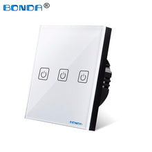 Load image into Gallery viewer, BONDA Touch Switch EU/UK standard White Crystal Glass Panel wall Switch, AC220V,1 Gang 1 Way, EU Light Wall Touch Screen Switch

