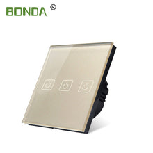 Load image into Gallery viewer, BONDA Touch Switch EU/UK standard White Crystal Glass Panel wall Switch, AC220V,1 Gang 1 Way, EU Light Wall Touch Screen Switch
