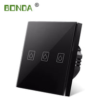 Load image into Gallery viewer, BONDA Touch Switch EU/UK standard White Crystal Glass Panel wall Switch, AC220V,1 Gang 1 Way, EU Light Wall Touch Screen Switch
